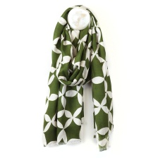 Bamboo Green & White Geo Print Scarf by Peace of Mind